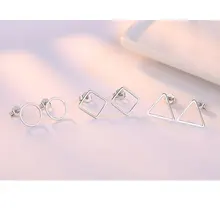 Полые геометрические квадратный треугольный Круглый Круг Серьги гвоздики 925 пробы серебро для женщин ювелирные изделия аксессуары S-E535