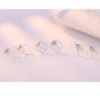 

Hollow Geometric Square Triangle Round Circle Stud Earrings 925 Sterling Silver For Female Jewelry Accessories S-E535