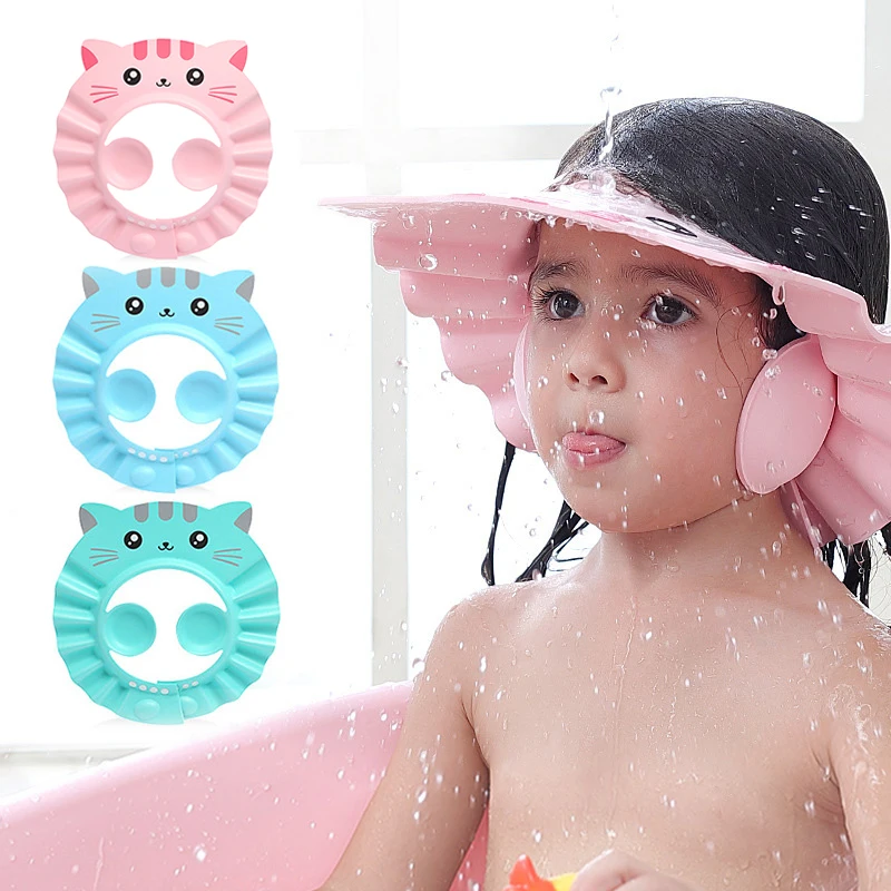 Children Kids Baby Shower Cap Soft Adjustable Baby Bath Head Cap Visor for Washing Hair Shower Bathing Protection Bath Cap for Toddler Baby Blue Have ears 