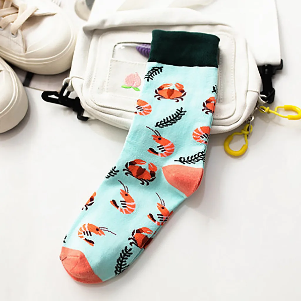 Print Casual Cotton Socks Women's Creative Bright Color Unisex In The Tube Socks Cheap Stuff Women Fruit Socks Носки Детские