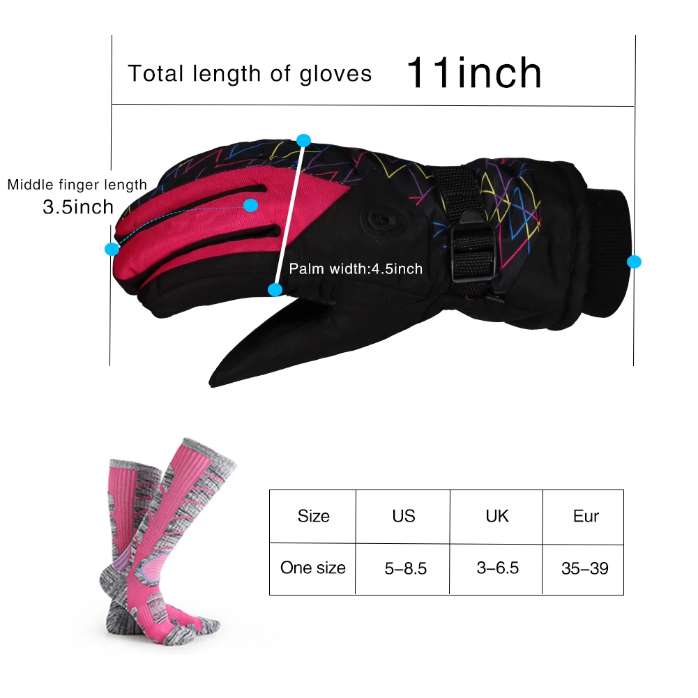 Ski Gloves(1 Pair) Warm Gloves for Men and Women Touch Screen Windproof Waterproof Non-Slip Outdoor Winter Gloves and Get 1 Pai