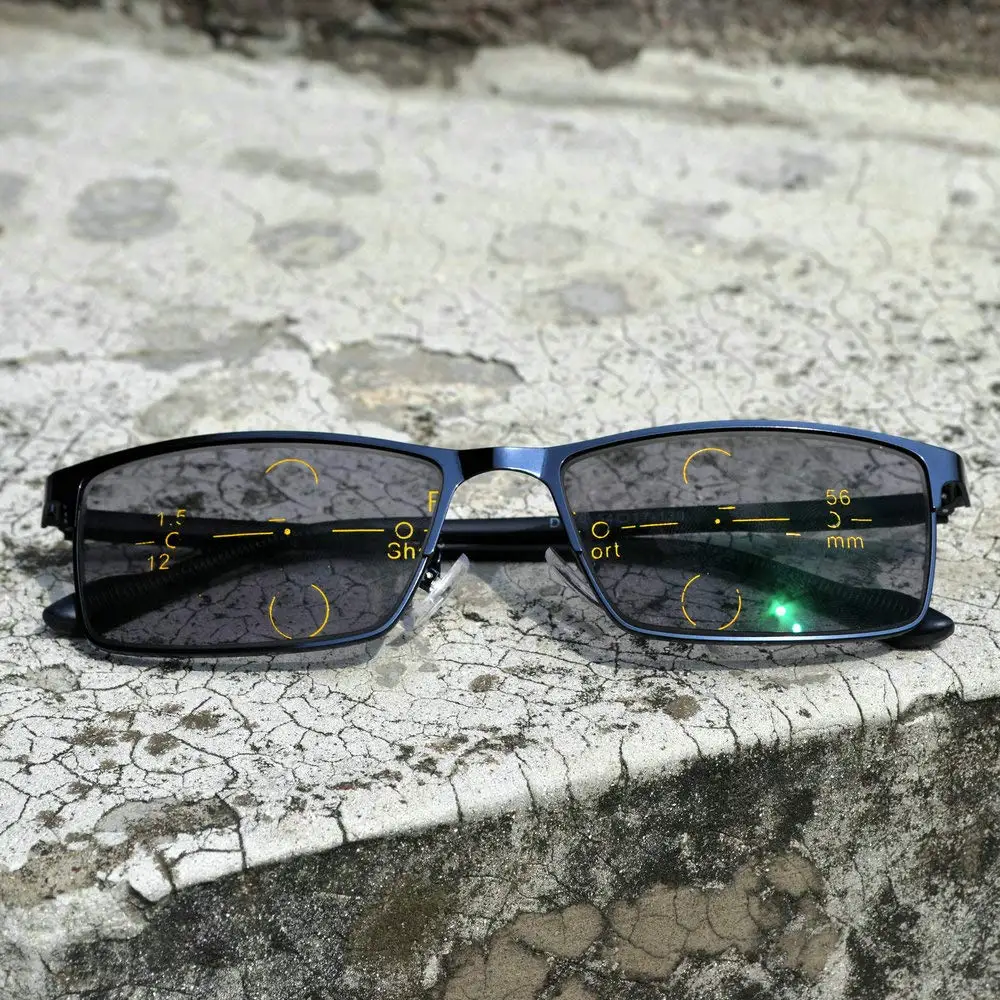 MINCL Модные мужские новые фотохромные прогрессивные мульти-фокус металлический каркас очки для чтения(синий,+ 250) NX
