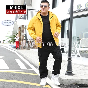 

Jacket Suit Big Size Tide Brand Men's Wear One Set Match Handsome Overalls Super Clothes Autumn Plus Fat Plus Coat