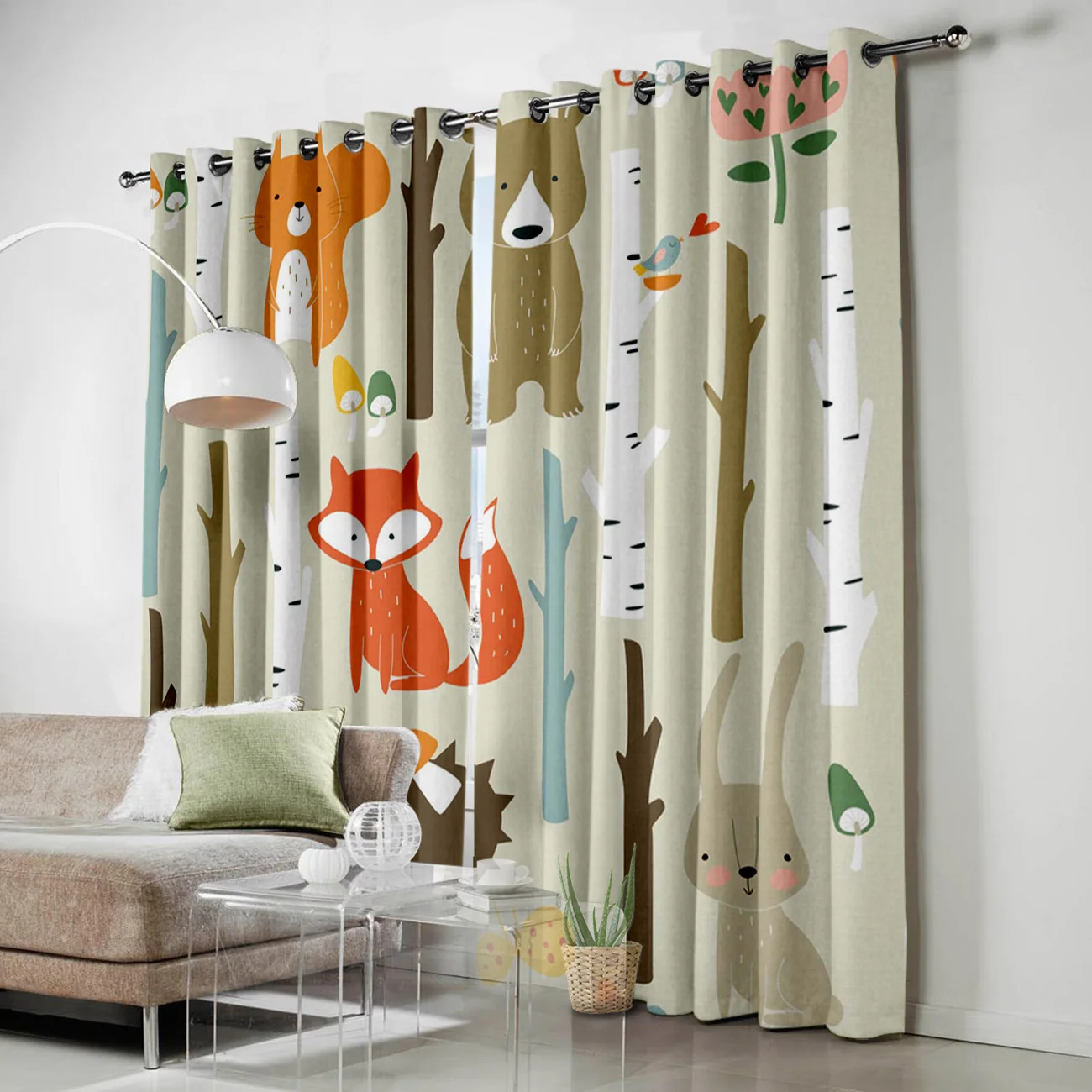 Мультяшный Лес, дерево, лиса, медведь, кролик, занавески для окна, занавески для гостиной, декоративные предметы для гостиной