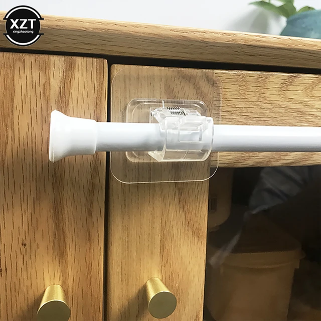 Soporte de barra de cortina ajustable sin agujeros, colgador de Clip de  fijación de cortina, gancho de barra de toalla de baño adhesivo fuerte  multifuncional, 2 piezas - AliExpress