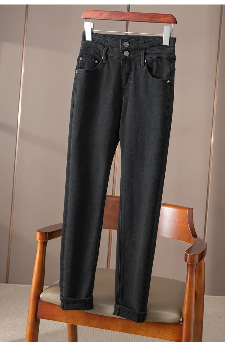 フルオーダー 女性用ハイウエストフリースジーンズ 暖かいフリースジーンズ 黒のレディースデニムレギンス 秋冬新作コレクション ブランド割引セール Ongoing Southloopmarket Com