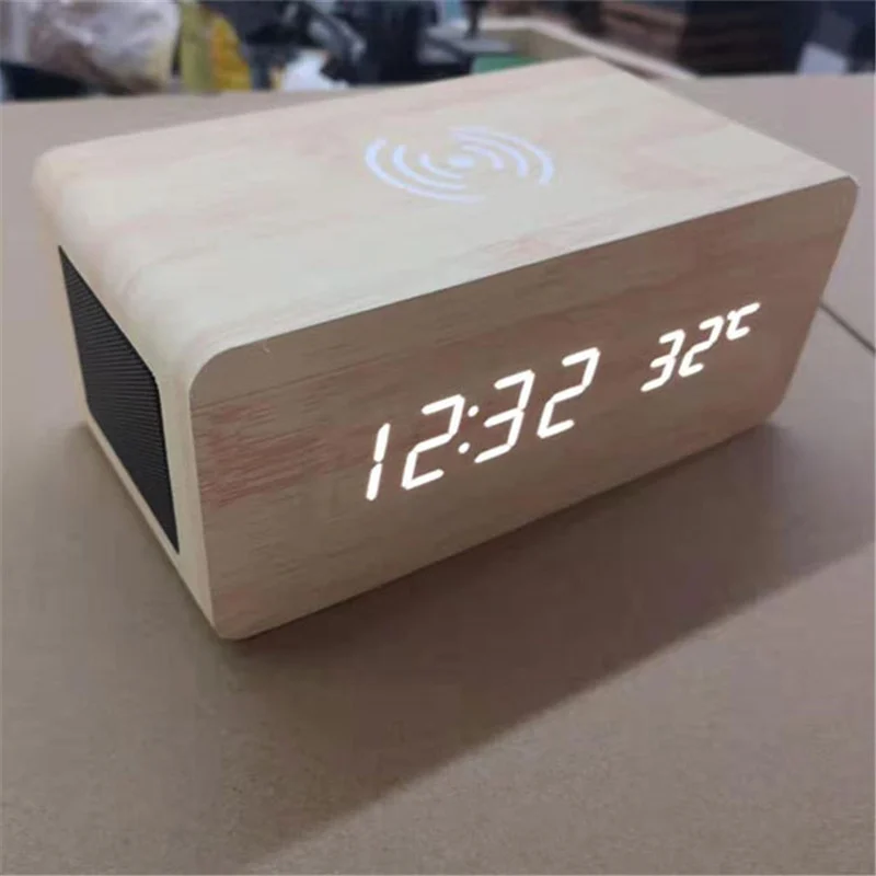 Беспроводная зарядная панель монитор температуры Будильник Bluetooth динамик