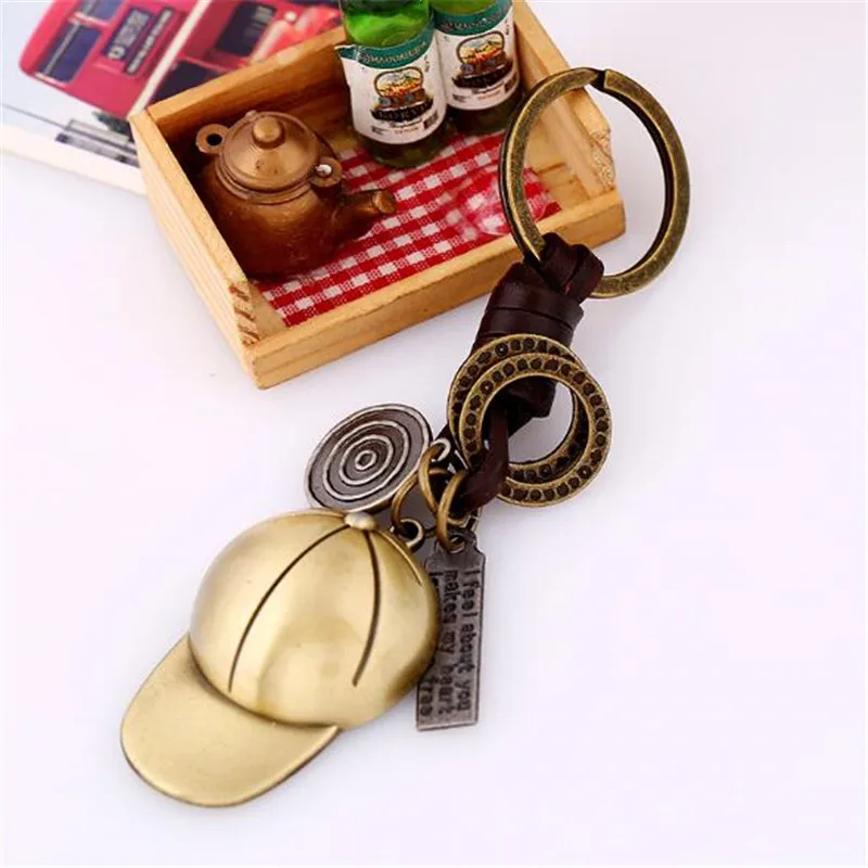 

2019 Fashion Baseball Cap Keychain for Women Cute Small Leather Key Chain for Best Friend New Metal Key Ring for Gift