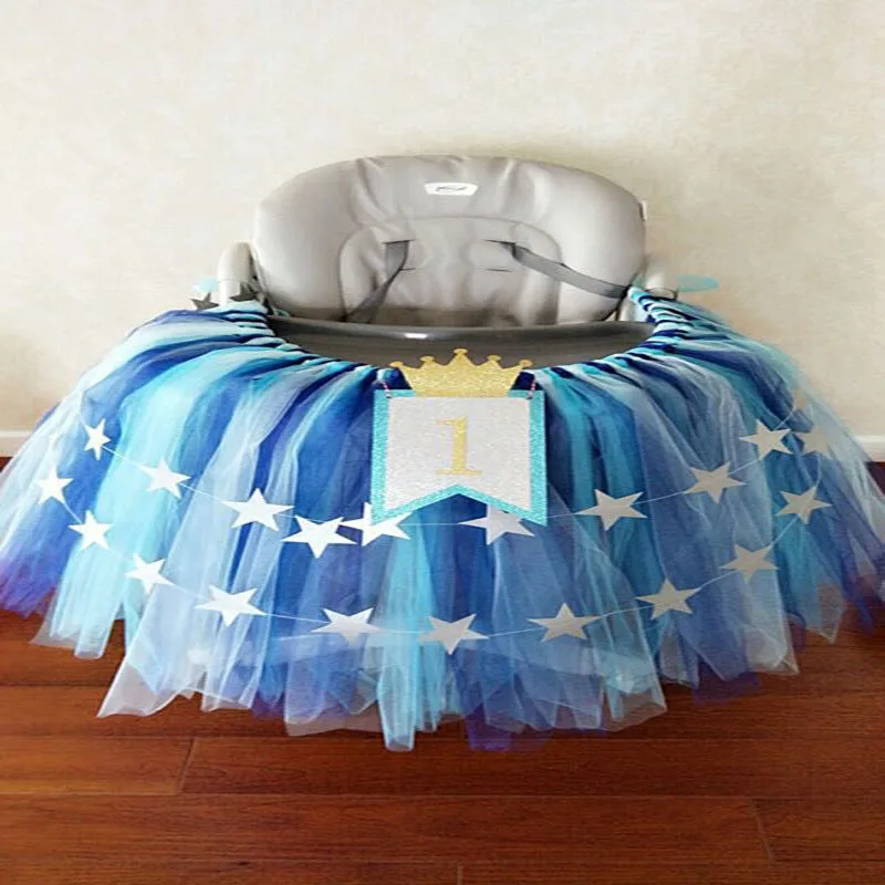Tutu Tulle Table Skirts Baby Shower Decoration for Baby High Chair Blue Home Party Sweet Pink Wedding Decorative Chair Skirts