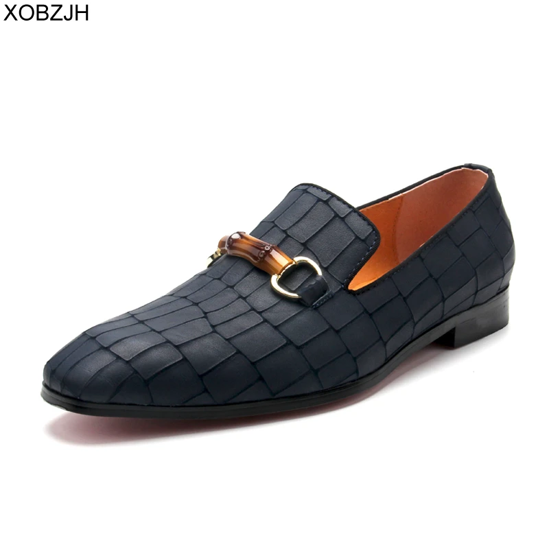 blue leather loafers