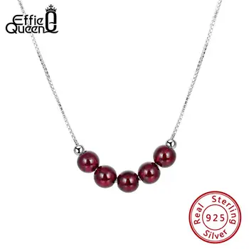 

Effie Queen Real Silver 925 Necklaces For Women Natural Stone Garnet Quartz Beads Necklace Box Chain Silver Jewelry 2019 BN155