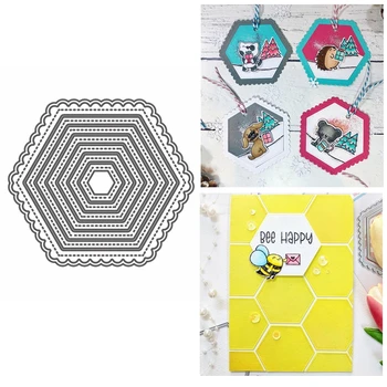 

Layered Hexagon Honeycomb Pattern Metal Cutting Dies Stencil For DIY Scrapbooking Paper Craft Cards Making Template 2020 New