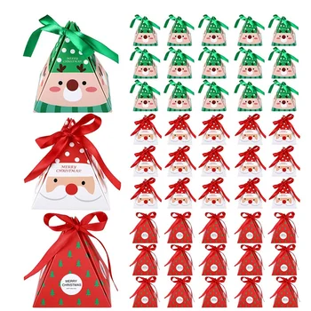 

48 Pcs Christmas Candy Boxes Gift Treat Boxes Santa Gift Boxes with Ribbons for Xmas Wedding Candy Gift Packaging