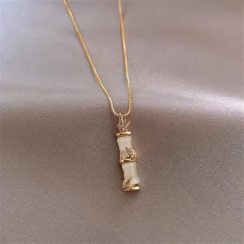 

New Arrival Gold Color Crystal Bamboo Pendant Necklaces For Women Simple Korean Style Cute Choker Necklace Fashion Jewelry