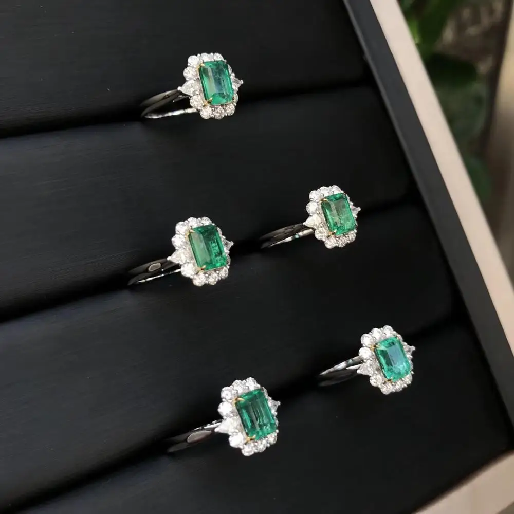 Ювелирные изделия AEAW, 18 К, белое золото, 0.14ct, кольцо с натуральным изумрудом, юбилейное кольцо, изумрудная огранка, зеленый драгоценный камень, кольцо для женщин, ювелирные изделия