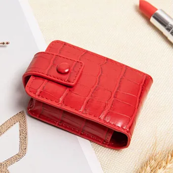 

PU Lipstick Cosmetic Bag Travel Makeup Pouch Organizer Case With Mirror Solid Color Simple Portable Convenient Mini Bags New