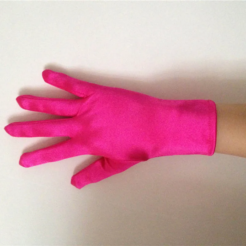 Fuchsia Короткие Розовые атласные голубые Свадебные перчатки фиолетовые Свадебные аксессуары для вечеринки, выпускного, костюмированной вечеринки, повседневные перчатки для невесты - Цвет: Fuchsia