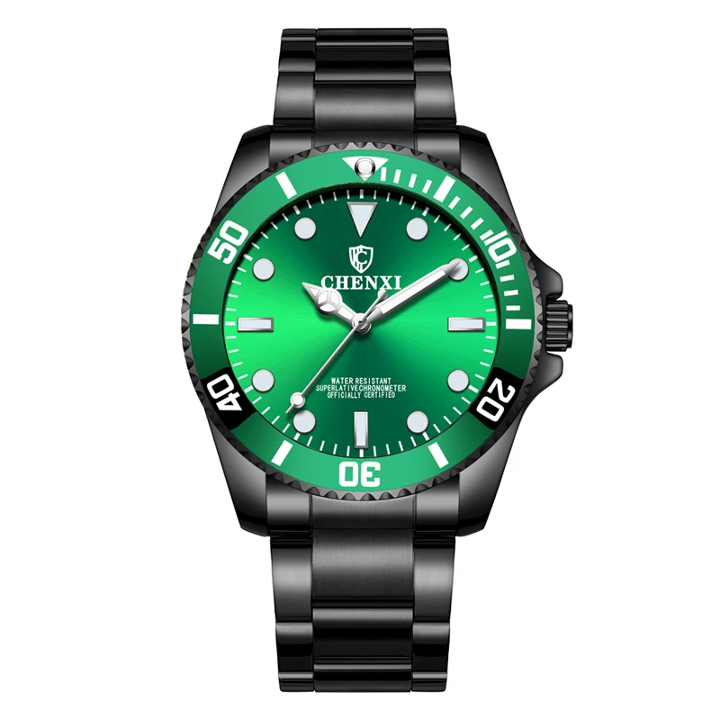 166085ABlackGreen Модные мужские наручные часы люксовый бренд часы CHENXI из нержавеющей стали мужские часы золотые мужские наручные часы зеленый Wach horloge heren - Цвет: 166085ABlackGreen