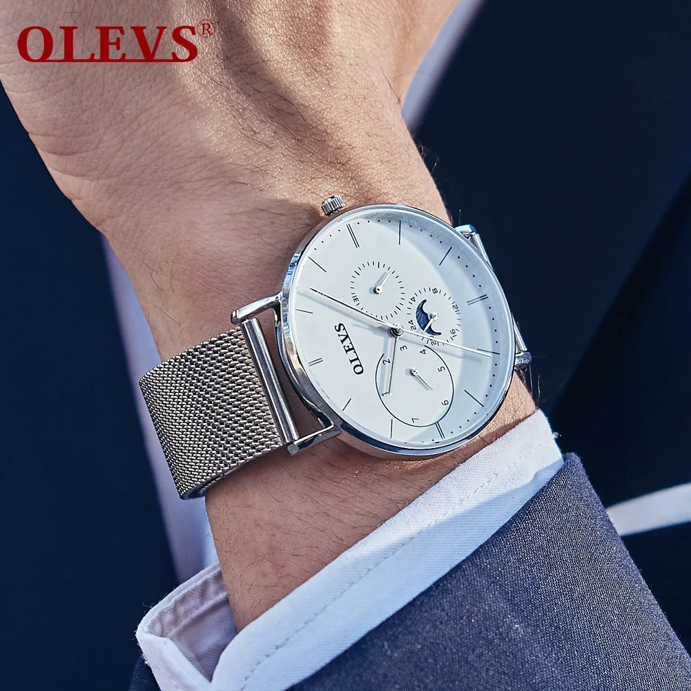 Original Top Brand Men's Ultra Thin Quartz Watch Chronograph Moon Phase Watches Waterproof Sport Clock Business Wristwatch