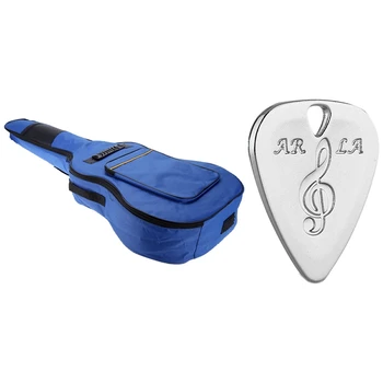 

41Inch Guitar Backpack Shoulder Straps Pockets 5mm Cotton Padded Gig Bag Case Blue with 1Pcs Metal Guitar Pick 0.38mm