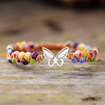 Romantic Colorful Beads Butterfly Charm Bracelets String Braided Macrame Bracelets Friendship Wrap Bracelet Femme Women Jewelry