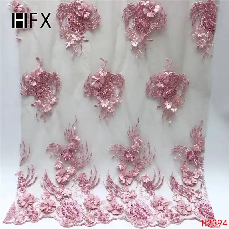 HFX мятно-зеленые ручной работы французские бисерные кружевные ткани 3d цветок Блестки ткань роскошный полный бисером Свадебная кружевная ткань H2394