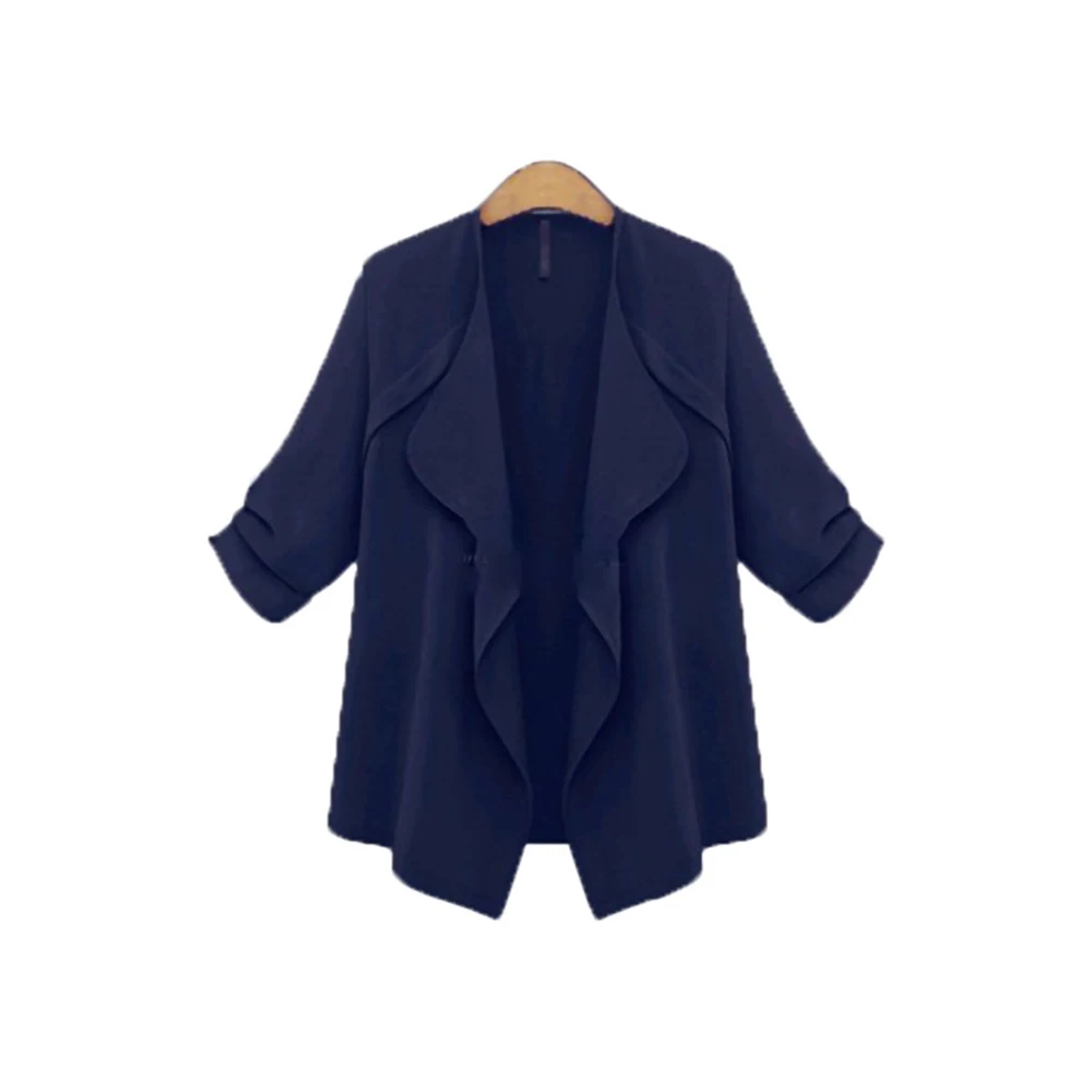 KLV женский длинный рукав спереди Открытый Повседневный костюм куртка пальто верхняя одежда кардиган женский элегантный осенне-весенний сплошной цвет мягкое пальто - Цвет: Тёмно-синий