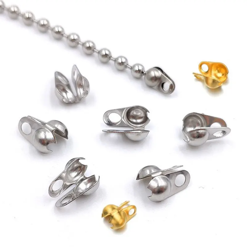 50pcs/lot Stainless Steel Ball Chain Clasps End Crimping Cover Bead Connector Component For DIY Jewelry Making Findings Supplie | Украшения