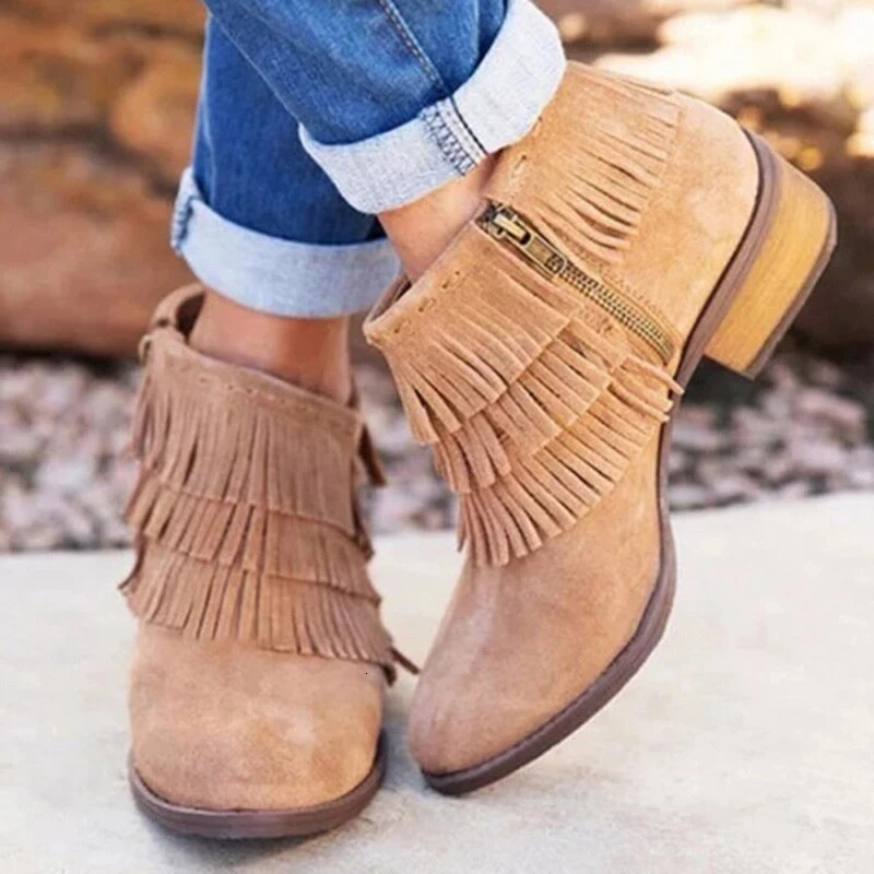 Винтажные женские ботильоны из замши на высоком массивном каблуке Bota Feminina