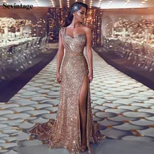 

Sevintage Glitter Sequines Split Side Evening Dresses Beaded Pleats Sweetheart Prom Gowns Sweep Train Formal Evening Party Gown