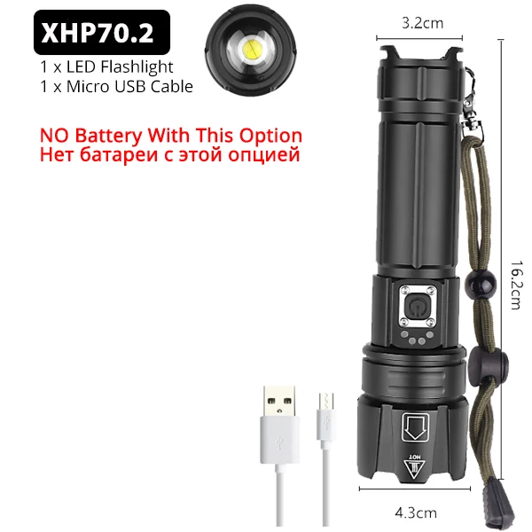 Ультра Мощная XHP90.2 светодиодный вспышка светильник 18650 USB Перезаряжаемые XHP70 Тактический светильник 18650 зум лагерь фонарь XHP50 подарок - Испускаемый цвет: Package D