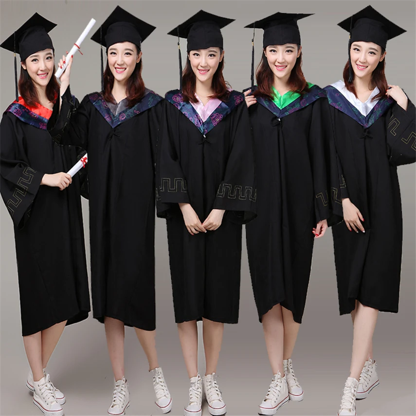 Bata de graduación de la Universidad de 6 estilos, uniformes de secundaria, ropa de equipo de clase, vestido escolar para batas de despedida de soltera + conjunto de sombrero|Uniformes escolares| -