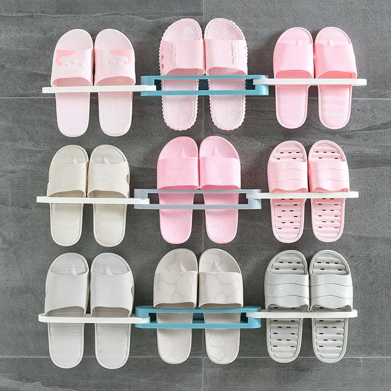 

Multifunction foldable bathroom racks slippers holder frame free punch waterproof wall drain rack fold shoes holder organizer