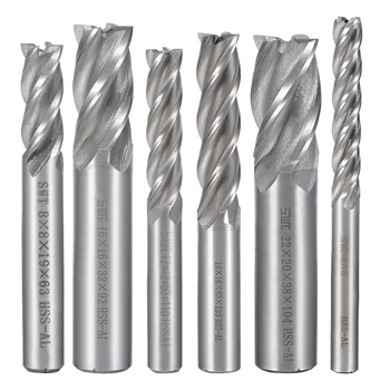 

uxcell High Speed Steel HSS-AL 4 Flute Straight End Mill Cutter CNC Router Bits apply to Carbon Soft Alloy Die Tool 12 Sizes