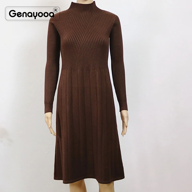 

Genayooa Knitted Sweater Dress Women Long Sleeve Turtleneck Winter Dresses Casual Pollovers Women Dress High Elastic Vestidos
