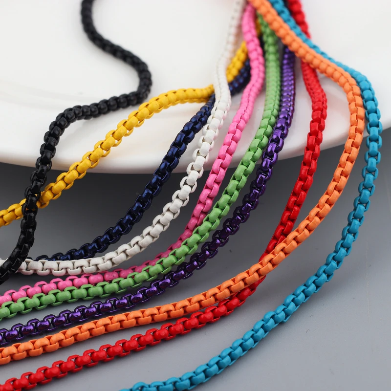 2021 Hot Statement Copper Enamel Boho Rainbow Color Box Chain Choker Necklace For Women Girl Collier femme Summer Bijoux