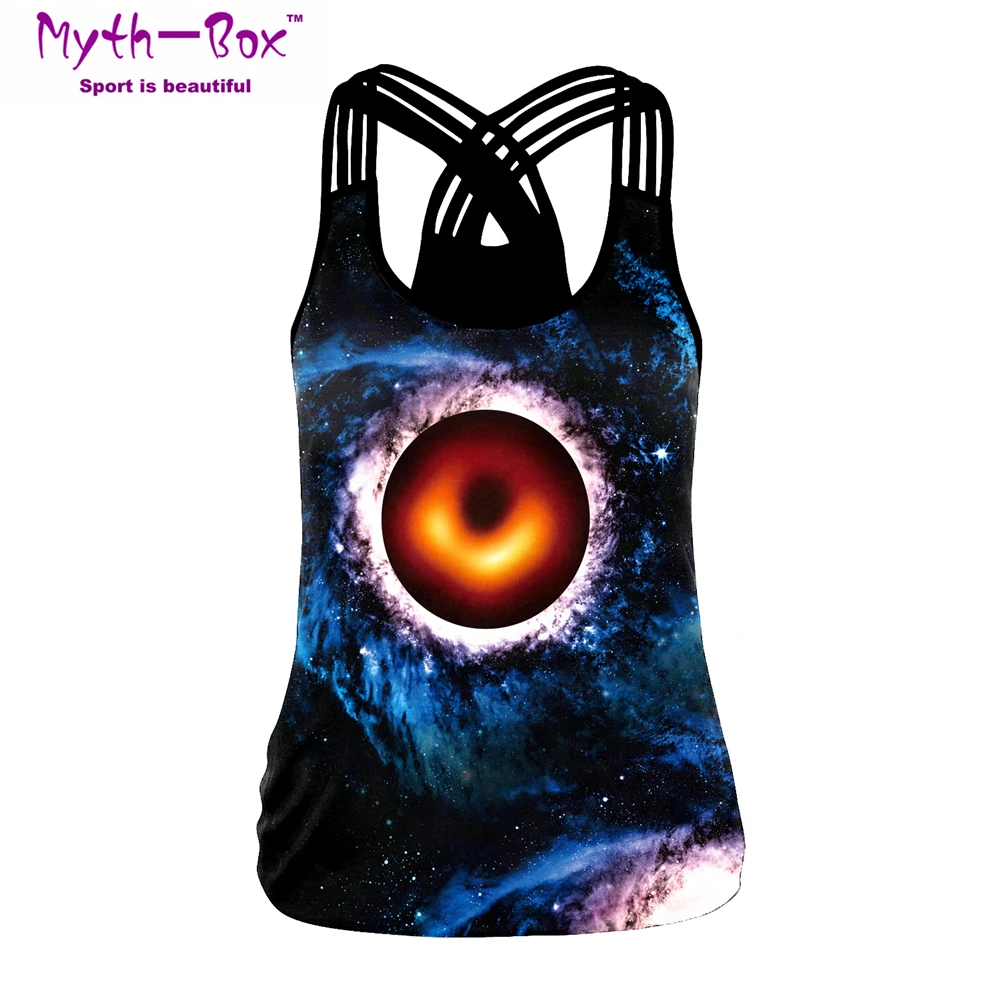 Женский спортивный жилет Черный Принт с отверстиями галактика женские футболки для йоги и тренировок Бег Фитнес-футболки Крест Холтер майка Топы быстросохнущая блузка