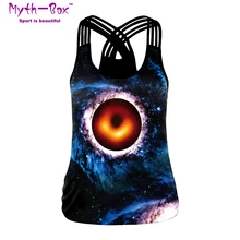 Женский спортивный жилет Черный Принт с отверстиями галактика женские футболки для йоги и тренировок Бег Фитнес-футболки Крест Холтер майка Топы быстросохнущая блузка