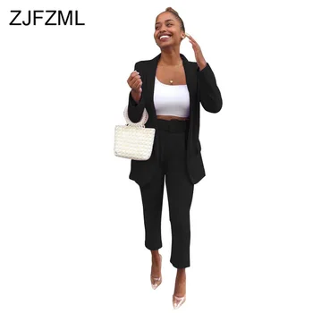 

Autumn Winter Blazer Suits Women Notched Long Sleeve Jacket+High Waist Pencil Pant Sweatsuits Office Lady Matching Set Tracksuit