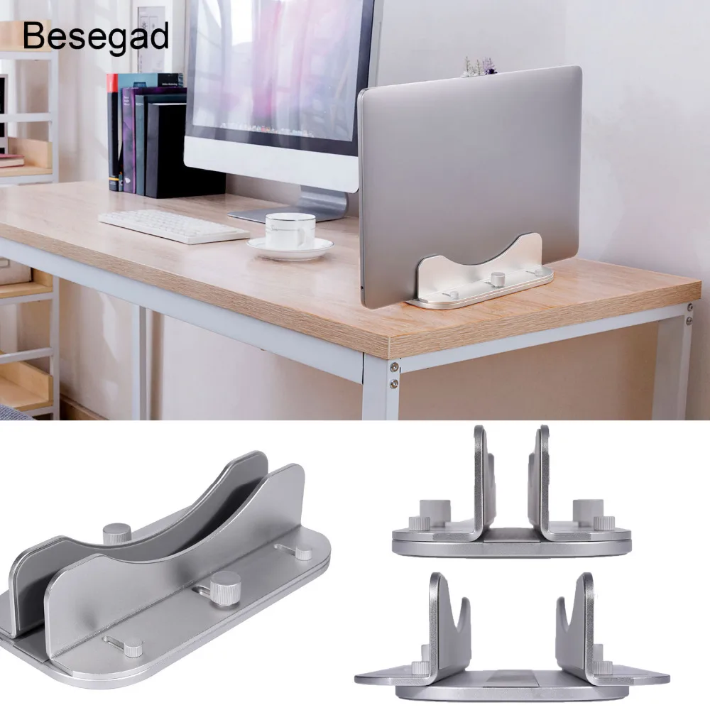 

Besegad Aluminum Alloy Adjustable Vertical Laptop Stand Space Saving Desktop Dock Holder Bracket for Apple MacBook Air Notebook