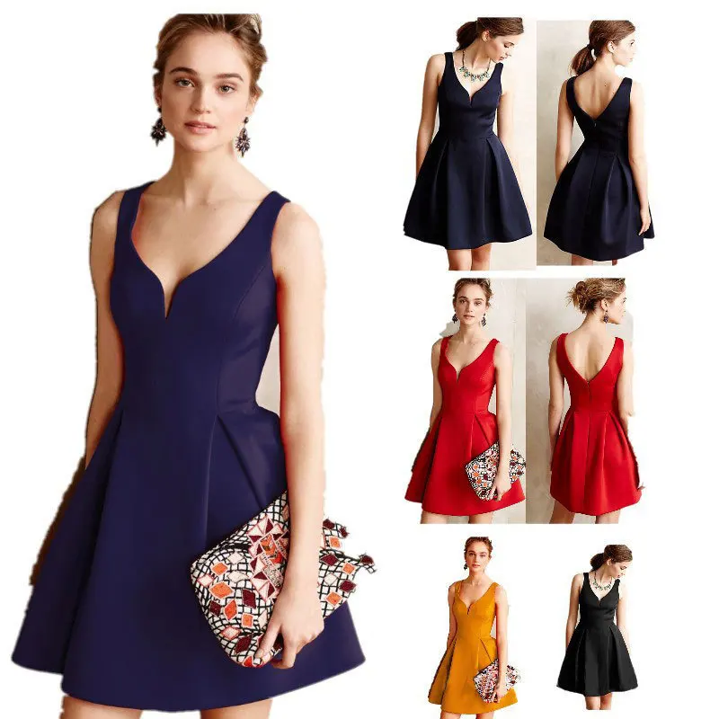 

BGW 2020 Sexy Deep V Neck Jersey Cocktail Dress Sleeveless Mini Gown Zipper Backless Five Colors Vestidos Curtos Para Festa