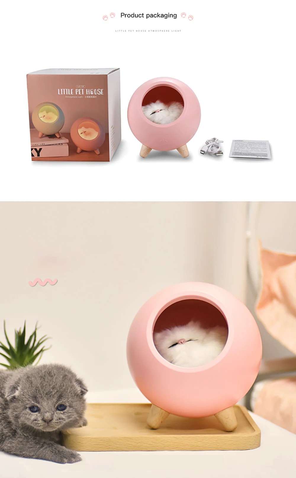 Cute Cat House Touch Dimming Led Night Light