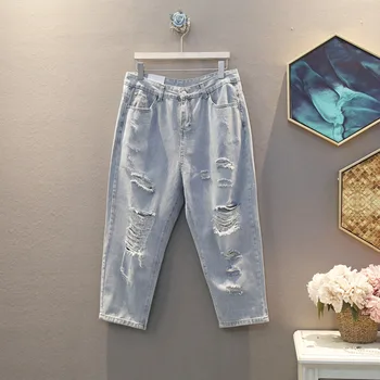 

[EWQ] 2020 Spring Summer New Arrivals High Waist Solid Pattern Women Fashion Trend Hole Pockets Casual Ankle Length Pants AY356