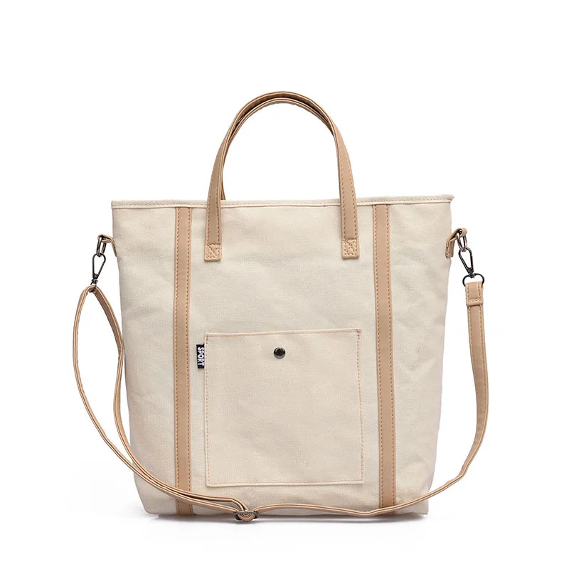 

Ougger Large Ladies' Handbag Shoulder Bags Summer White Canvas Fashion Normcore/Minimalist Tote Bag with Zipper for Business