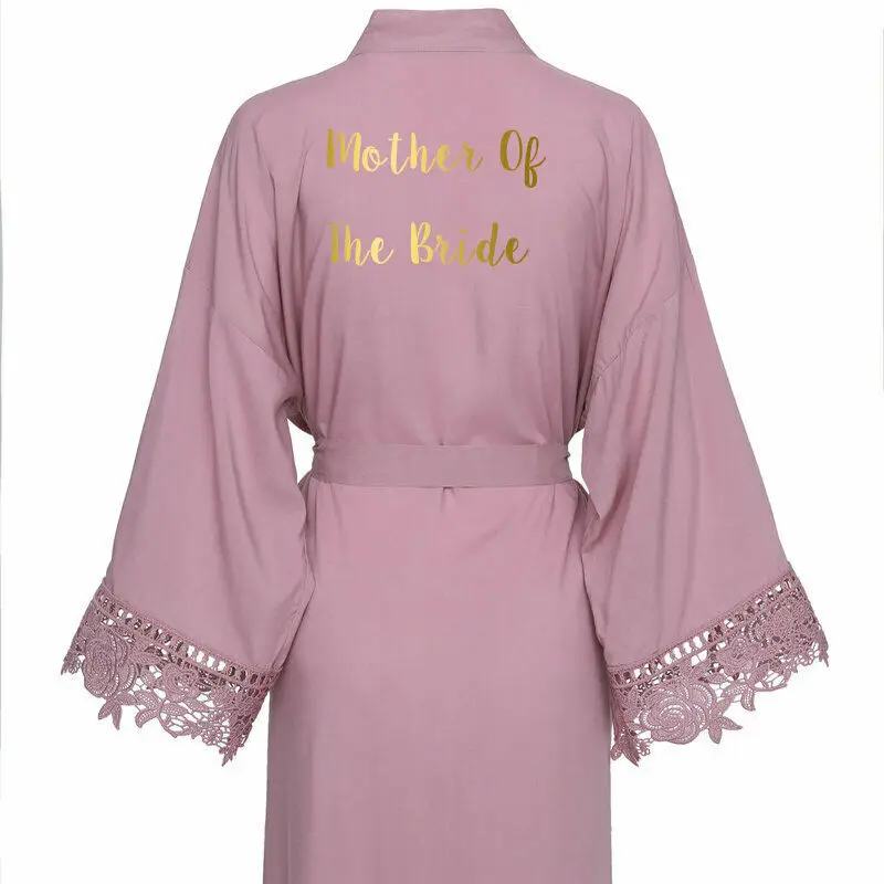 Mauve mother bride Owiter, однотонный хлопковый Халат для невесты, кружевная отделка, Свадебный халат, халаты для невесты, халат, одежда для сна с поясом для женщин - Цвет: Mauve mother bride