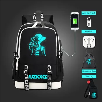 

Fashion music luminous USB Charging Headphone jack Backpack School Bags Laptop Backpack Schoolbag anime backpack