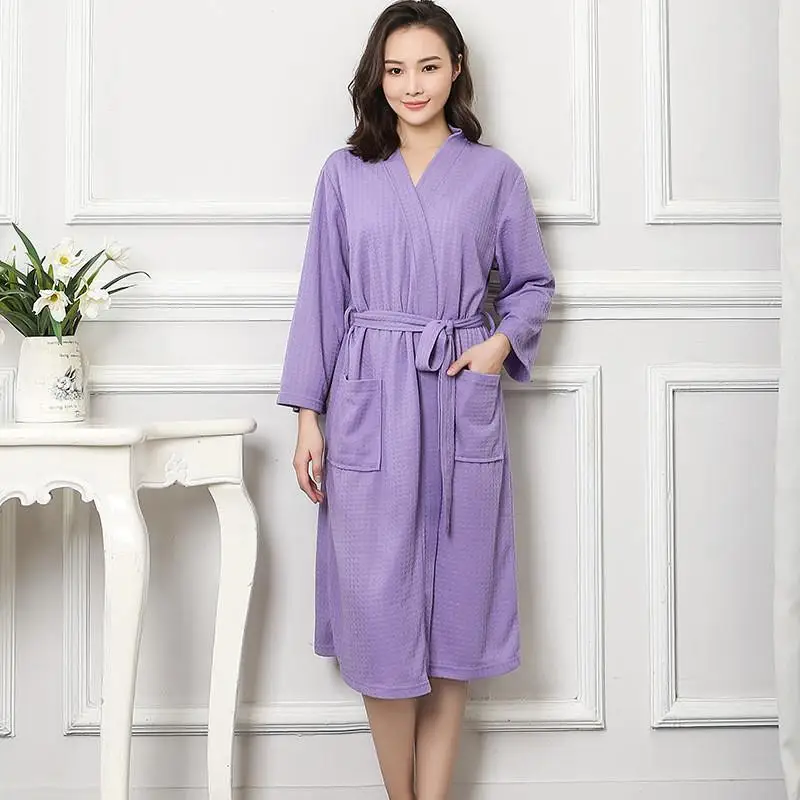 Халат с длинным рукавом, Ночная одежда для влюбленных, одежда для сна, сексуальное повседневное свободное кимоно, халат, халат, мягкое однотонное неглиже, домашняя одежда - Цвет: Purple Women