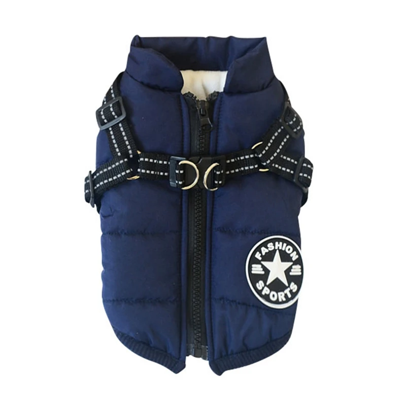 2 In 1 Pet Autumn Winter Skiing Costume Sleeveless Cotton Padded Vest With Durable Chest Strap Harness