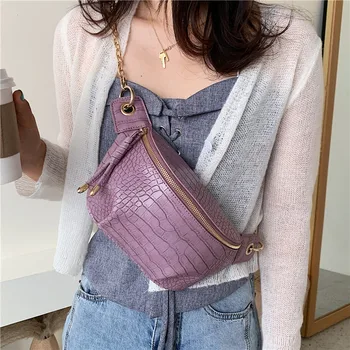 

Crocodile Pattern PU Leather Crossbody Bags For Women 2020 Luxury Shoulder Handbags Female Travel Purple Chest Bag