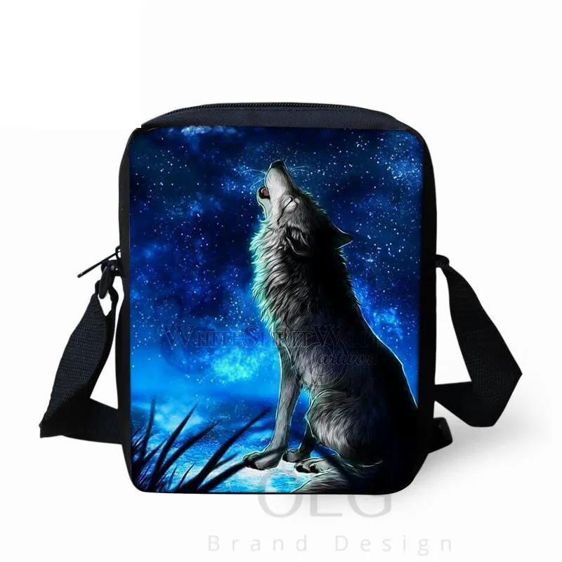 

3D Animals Wolf Print Men's Mini Messenger Bags Boys Cool Crossbody Bag for Students Animal Cartoon Shoulder Book Bags